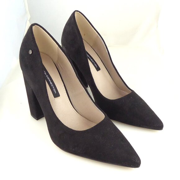 French Connection kelsey black faux suede pointed toe block heel pumps size 6 - Picture 1 of 7